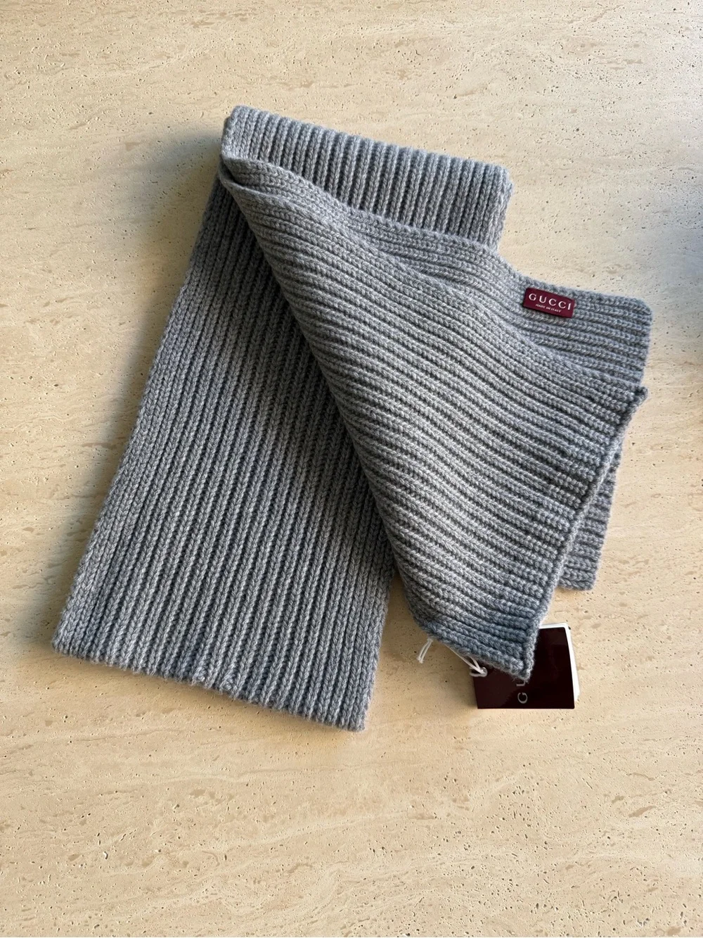 NWT Gucci Grey GG Logo Wool-Cashmere Rectangular Scarf Unisex
